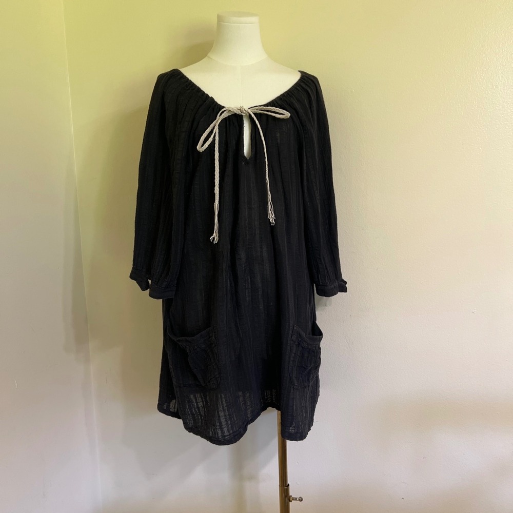 Dotti Women's 1X Navy Blue 100% Cotton Gauze Swim Cover-Up Dress Pockets